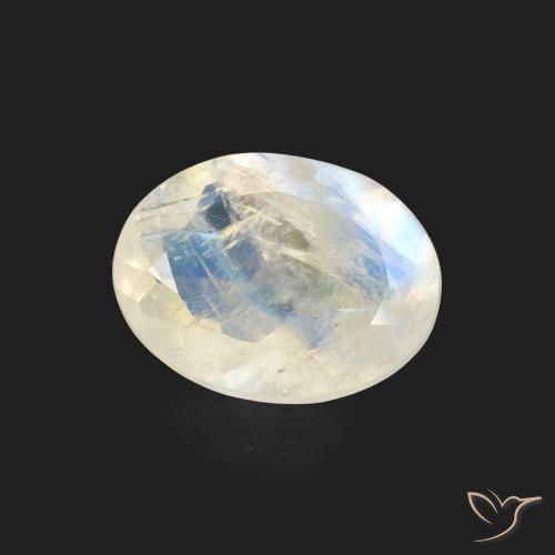 Pierre de lune arc-en-ciel Blanc bleuâtre naturelle ovale, 1.15 ct, Transparent