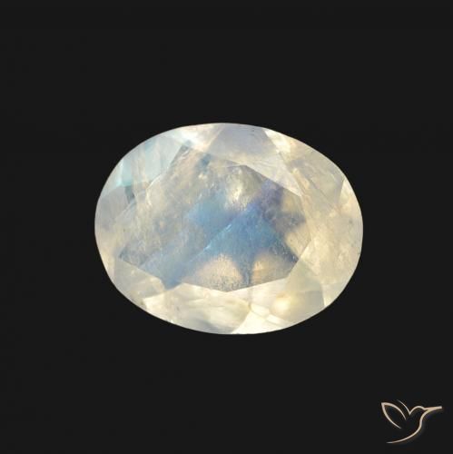 Pierre de lune arc-en-ciel Blanc bleuâtre naturelle ovale, 1.28 ct, Transparent