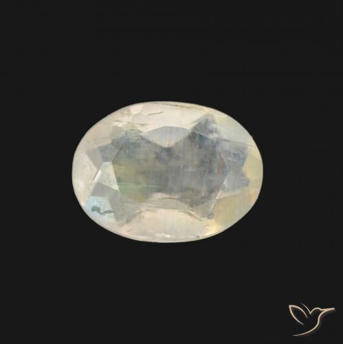 0.97ct Naturel Blanc bleuâtre Pierre de lune arc-en-ciel, ovale, Transparent