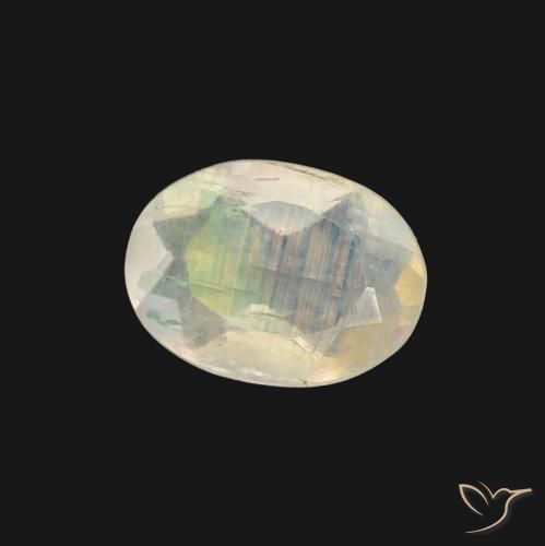 Pierre de lune arc-en-ciel Blanc bleuâtre naturelle ovale, 0.97 ct, Transparent
