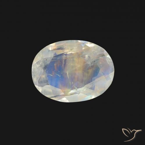 0.96ct Naturel Blanc bleuâtre Pierre de lune arc-en-ciel, ovale, Transparent