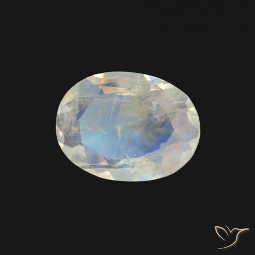 Pierre de lune arc-en-ciel Blanc bleuâtre naturelle ovale, 0.96 ct, Transparent
