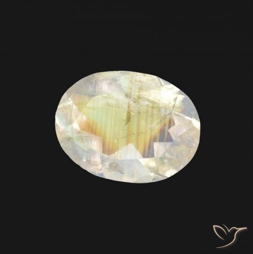 Pierre de lune arc-en-ciel Blanc bleuâtre naturelle ovale, 1.19 ct, Transparent