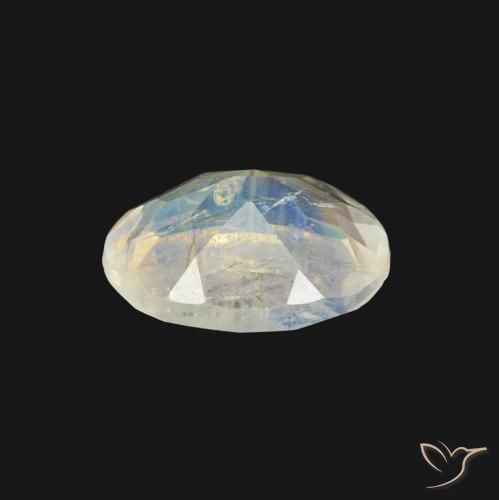 Pierre de lune arc-en-ciel Blanc bleuâtre naturelle ovale, 1.19 ct, Transparent