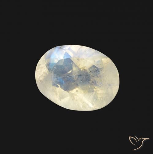 Pierre de lune arc-en-ciel Blanc bleuâtre naturelle ovale, 1.23 ct, Transparent