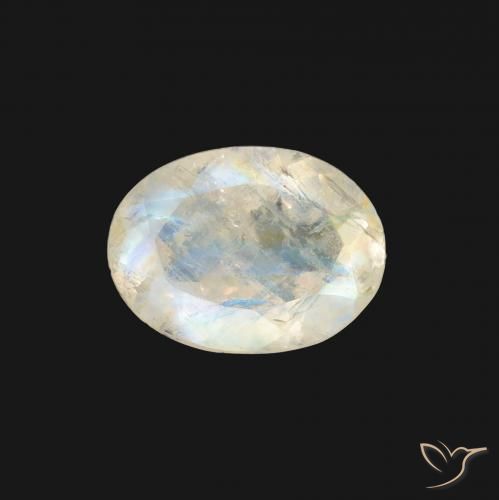 1.11ct Naturel Blanc bleuâtre Pierre de lune arc-en-ciel, ovale, Transparent