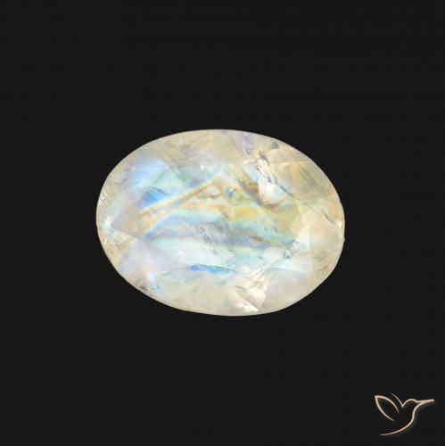 Pierre de lune arc-en-ciel Blanc bleuâtre naturelle ovale, 1.11 ct, Transparent