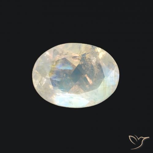 1.16ct Naturel Blanc bleuâtre Pierre de lune arc-en-ciel, ovale, Transparent