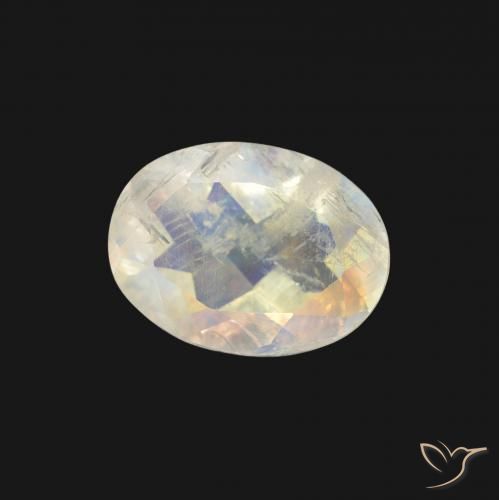 Pierre de lune arc-en-ciel Blanc bleuâtre naturelle ovale, 1.21 ct, Transparent