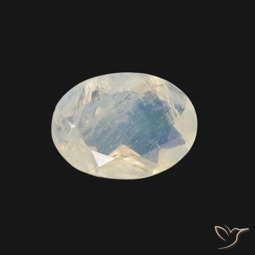 1.01ct Naturel Blanc bleuâtre Pierre de lune arc-en-ciel, ovale, Transparent