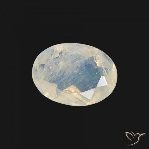 Pierre de lune arc-en-ciel Blanc bleuâtre naturelle ovale, 1.01 ct, Transparent