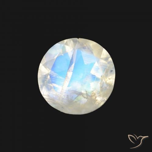 Pierre de lune arc-en-ciel Blanc bleuâtre naturelle Tour, 1.04 ct, Transparent
