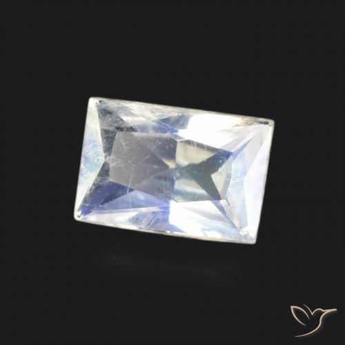 Pierre de lune arc-en-ciel Blanc bleuâtre naturelle Baquette, 0.48 ct, Transparent