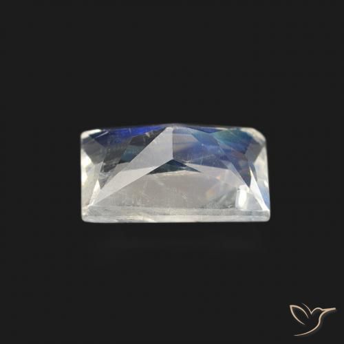 Pierre de lune arc-en-ciel Blanc bleuâtre naturelle Baquette, 0.48 ct, Transparent