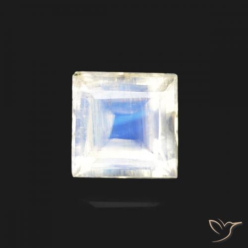 0.33ct Naturel Blanc bleuâtre Pierre de lune arc-en-ciel, Carré, Transparent