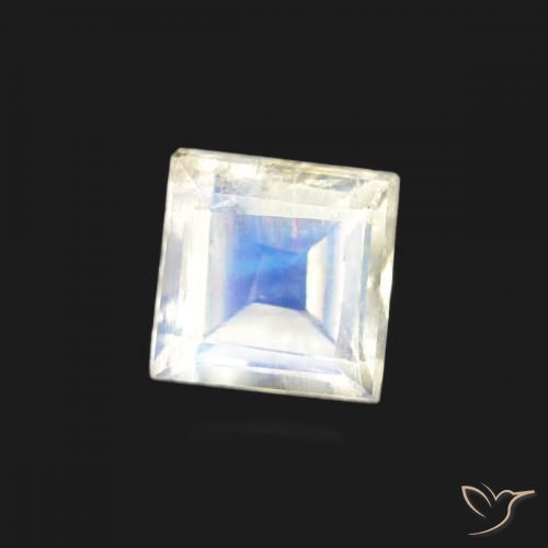 Pierre de lune arc-en-ciel Blanc bleuâtre naturelle Carré, 0.33 ct, Transparent