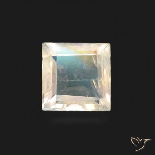 Pierre de lune arc-en-ciel Blanc bleuâtre naturelle Carré, 0.50 ct, Transparent