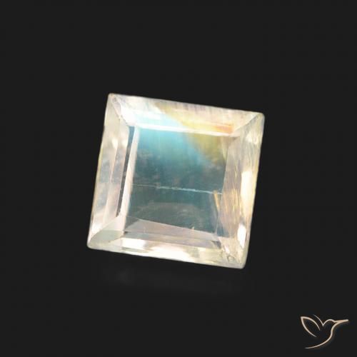 Pierre de lune arc-en-ciel Blanc bleuâtre naturelle Carré, 0.50 ct, Transparent