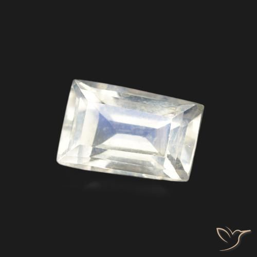 Pierre de lune arc-en-ciel Blanc bleuâtre naturelle Baquette, 0.60 ct, Transparent