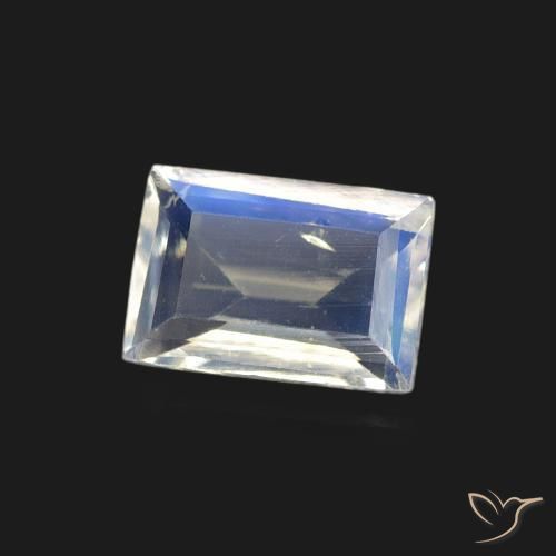 Pierre de lune arc-en-ciel Blanc bleuâtre naturelle Baquette, 0.44 ct, Transparent
