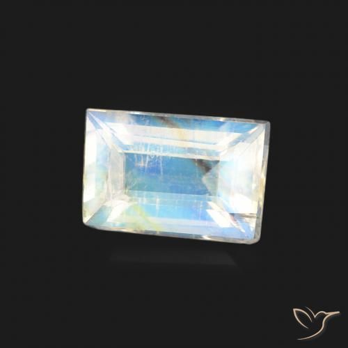 Pierre de lune arc-en-ciel Blanc bleuâtre naturelle Baquette, 0.47 ct, Transparent