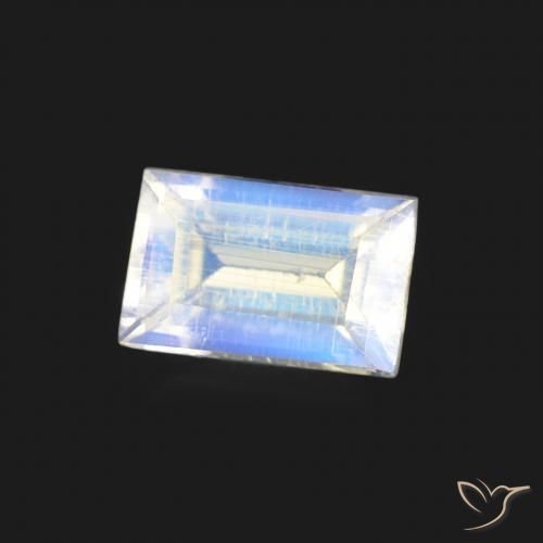 Pierre de lune arc-en-ciel Blanc bleuâtre naturelle Baquette, 0.47 ct, Transparent