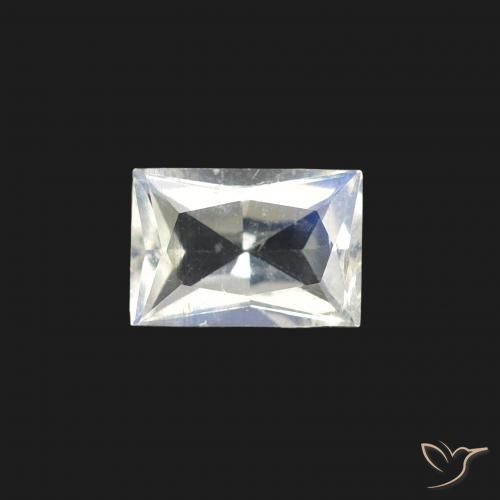 0.47ct Naturel Blanc bleuâtre Pierre de lune arc-en-ciel, Baquette, Transparent