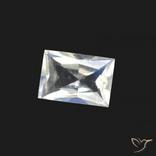 Pierre de lune arc-en-ciel Blanc bleuâtre naturelle Baquette, 0.47 ct, Transparent