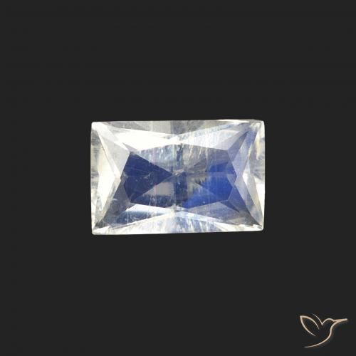 0.50ct Naturel Blanc bleuâtre Pierre de lune arc-en-ciel, Baquette, Transparent