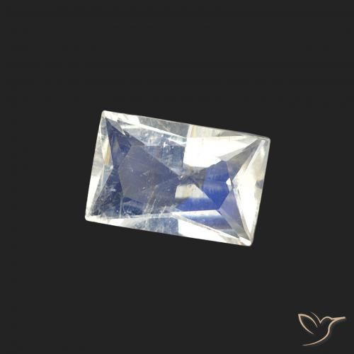 Pierre de lune arc-en-ciel Blanc bleuâtre naturelle Baquette, 0.50 ct, Transparent