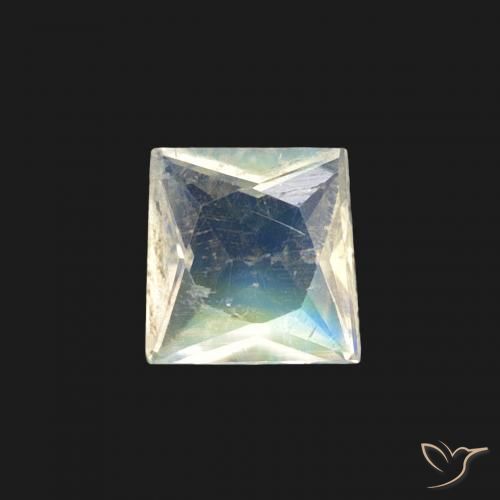 0.27ct Naturel Blanc bleuâtre Pierre de lune arc-en-ciel, Carré, Transparent