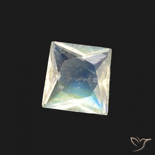 Pierre de lune arc-en-ciel Blanc bleuâtre naturelle Carré, 0.27 ct, Transparent