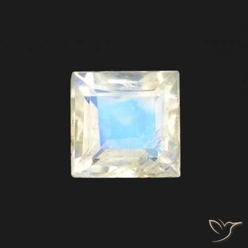 0.35ct Naturel Blanc bleuâtre Pierre de lune arc-en-ciel, Carré, Transparent