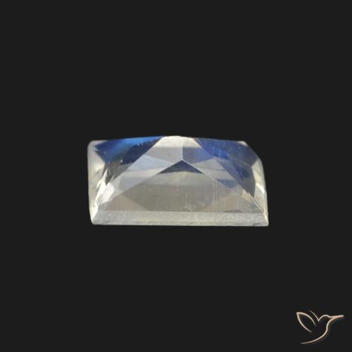 Pierre de lune arc-en-ciel Blanc bleuâtre naturelle Baquette, 0.39 ct, Transparent