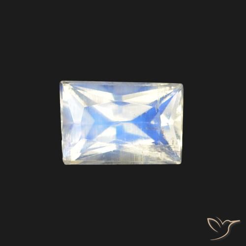 0.47ct Naturel Blanc bleuâtre Pierre de lune arc-en-ciel, Baquette, Transparent