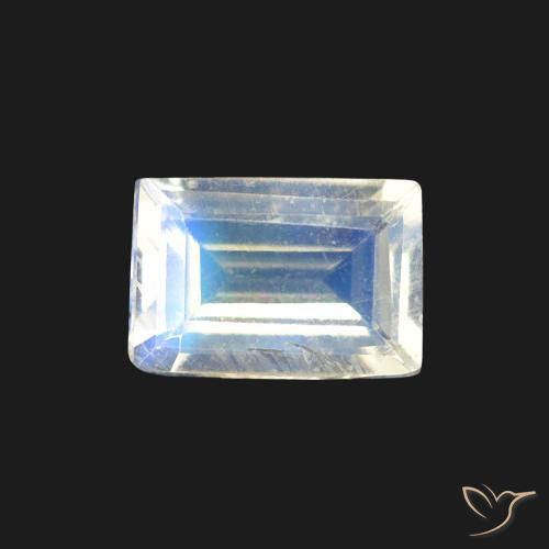 Pierre de lune arc-en-ciel Blanc bleuâtre naturelle Baquette, 0.48 ct, Transparent