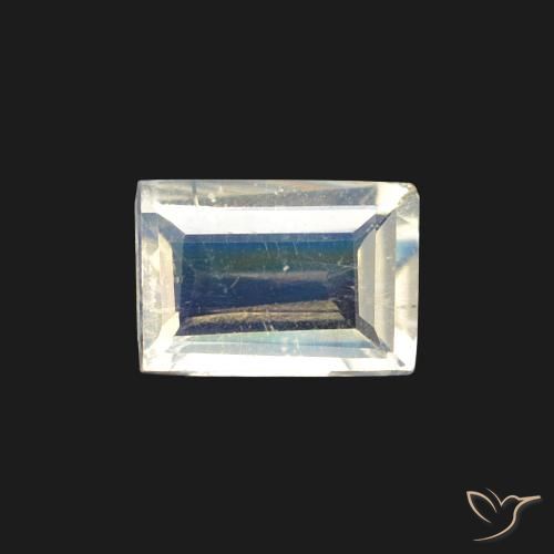0.40ct Naturel Blanc bleuâtre Pierre de lune arc-en-ciel, Baquette, Transparent
