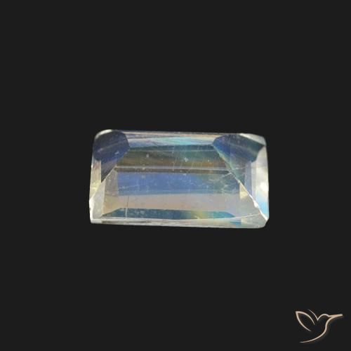 Pierre de lune arc-en-ciel Blanc bleuâtre naturelle Baquette, 0.40 ct, Transparent