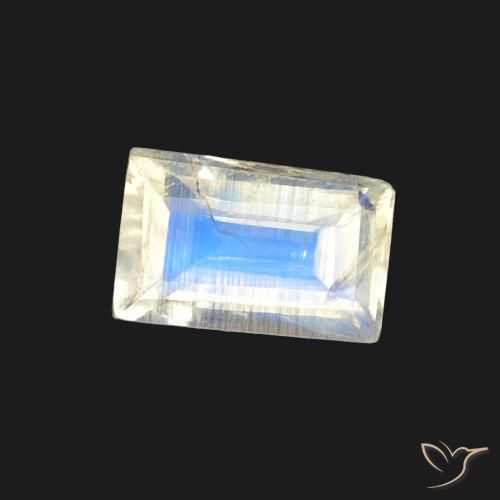 Pierre de lune arc-en-ciel Blanc bleuâtre naturelle Baquette, 0.51 ct, Transparent