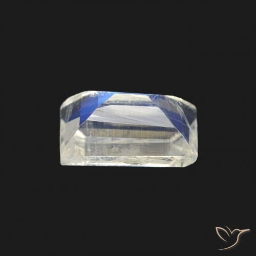 Pierre de lune arc-en-ciel Blanc bleuâtre naturelle Baquette, 0.51 ct, Transparent