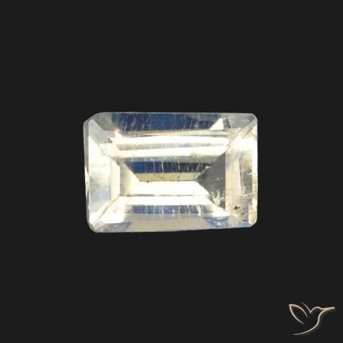 Pierre de lune arc-en-ciel Blanc bleuâtre naturelle Baquette, 0.45 ct, Transparent