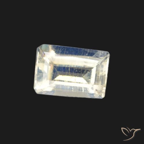 Pierre de lune arc-en-ciel Blanc bleuâtre naturelle Baquette, 0.45 ct, Transparent