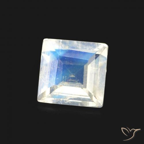 Pierre de lune arc-en-ciel Blanc bleuâtre naturelle Carré, 0.44 ct, Transparent
