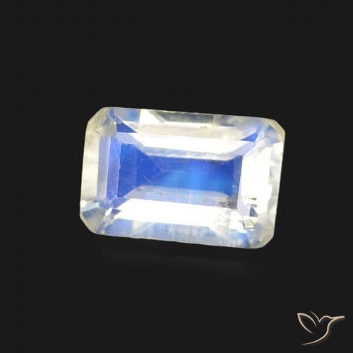 Pierre de lune arc-en-ciel Blanc bleuâtre naturelle Octogone / coupe Émeraude, 0.57 ct, Transparent