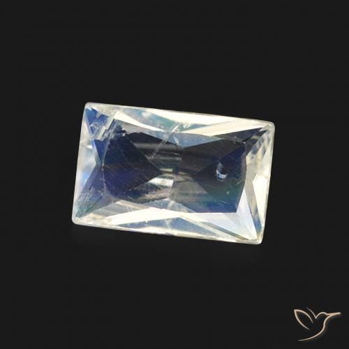Pierre de lune arc-en-ciel Blanc bleuâtre naturelle Baquette, 0.46 ct, Transparent