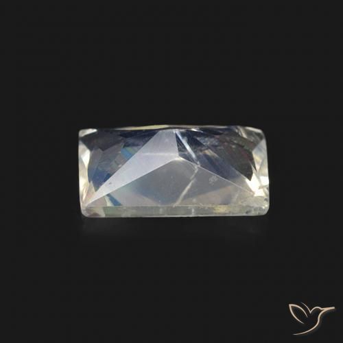 Pierre de lune arc-en-ciel Blanc bleuâtre naturelle Baquette, 0.46 ct, Transparent