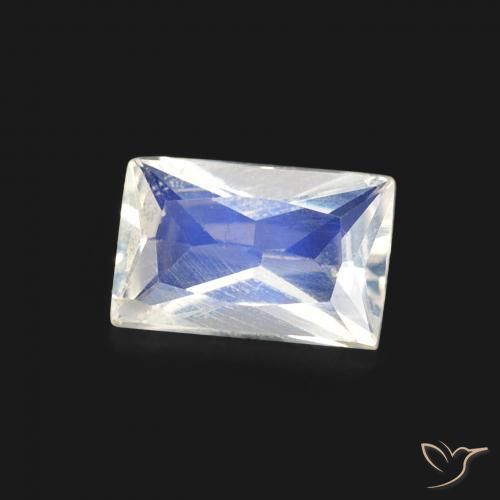 Pierre de lune arc-en-ciel Blanc bleuâtre naturelle Baquette, 0.43 ct, Transparent