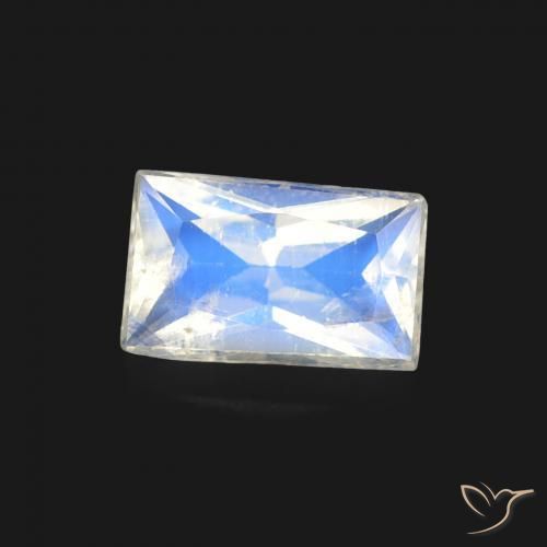 Pierre de lune arc-en-ciel Blanc bleuâtre naturelle Baquette, 0.45 ct, Transparent