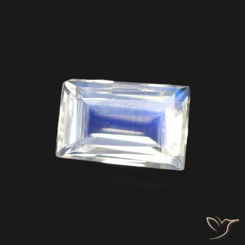 Pierre de lune arc-en-ciel Blanc bleuâtre naturelle Baquette, 0.47 ct, Transparent