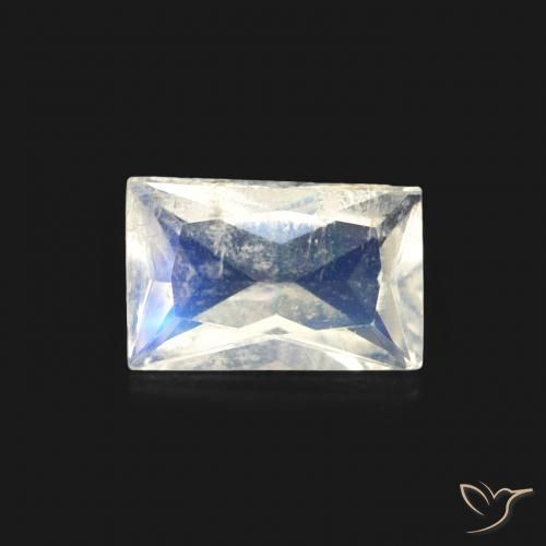 0.49ct Naturel Blanc bleuâtre Pierre de lune arc-en-ciel, Baquette, Transparent